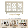 Mirrored Buffet Cabinet with Glass Doors and Silver Handles - 3 - Door Sideboard for Living Room, Hallway, and Dining Room