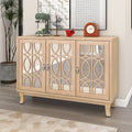 Mirrored Buffet Cabinet with Glass Doors and Silver Handles - 3 - Door Sideboard for Living Room, Hallway, and Dining Room