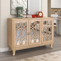 Mirrored Buffet Cabinet with Glass Doors and Silver Handles - 3 - Door Sideboard for Living Room, Hallway, and Dining Room