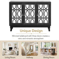 Mirrored Buffet Cabinet with Glass Doors and Silver Handles - 3 - Door Sideboard for Living Room, Hallway, and Dining Room