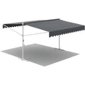 AECOJOY Free Standing Retractable Awning, 13'x10' Dual Side Patio Awnings Outdoor Manual Sun Shade Shelter, Dark Grey