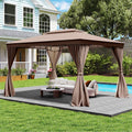 10 x 13 FT Patio Gazebo, Double-Roof Outdoor Canopy Tent with Mesh Netting & Privacy Curtains, Heavy-Duty Metal Frame Pavilion for Garden Yard