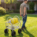 Portable Garden Hose Reel Cart Holds 300FT of 5/8" Large Capacity, Heavy - Duty Metal Hose Cart with 4 Wheels & Storage Basket for Lawn Yard
