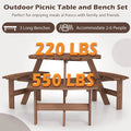 6-Person Round Wood Picnic Table Set with 3 Built-in Benches & 2" Umbrella Hole, Holds 1850 LBS, Outdoor Dining Table & Bench for Patio Garden