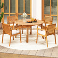 Tangkula 5 Pieces Outdoor Acacia Table and Chairs with Umbrella Hole and Soft Cushions