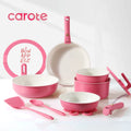 Carote 18 Pcs Ceramic Nonstick Cookware Set, Pots and Pans Set with Detachable Handles, Oven/Dishwasher Safe, Stackable Kitchen Cooking Set, White