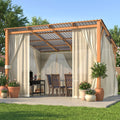 AECOJOY 12x10 Outdoor Wooden Pergola Gazebo with Curtains and Netting for Patio