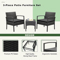 Tappio Outdoor Furniture 3 Piece Patio Bistro Furniture Set, Rattan Conversation Chairs Set with Side Table and Cushions, Patio Furniture Sets for Balcony Garden Porch, Red