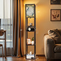 Floor Lamp with Shelves, Modern Dimmable Standing Lamp Floral Corner Display Bookshelf Lamp with 2 USB & 1 Power Outlet for Living Room & Bedroom
