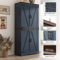 71" Tall Farmhouse Kitchen Pantry Cabinet, 5 Layers Storage Cabinet with Adjustable Shelves, Farmhouse Pantry Cabinet with 4 Barn Doors