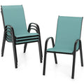 Set of 4 Outdoor Stackable Dining Chairs with Breathable Fabric, All Weather Patio Dining Chairs, 330LBS Heavy Duty Rustproof Steel Frame
