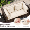 Tangkula 7 Pieces Wicker Patio Furniture Set with 40,000 BTU Gas Fire Pit Table & Propane Tank Cover Table & Glass Top Coffee Table
