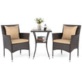 Tangkula 3 Pieces Patio Wicker Bistro Set | 2 Rattan Chairs w/ 2-Tier Tempered Glass Table