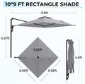 AECOJOY 10FT Large Patio Umbrella with Solar Lights, Rectangle Wall Mounted Outdoor Patio Umbrella, Grey