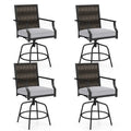 Outdoor PE Wicker Swivel Bar Stools Set of 2, Metal Frame Counter Height Patio Chairs with Back & Cushions for Patio, Garden, Deck