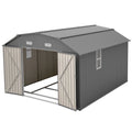 AECOJOY 10x12 FT Large Metal Outdoor Storage Shed with Floor Frame, Heavy-Duty Storage Building with Diamond Roof