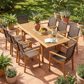 Tangkula 9 Pieces Patio Table and Chairs Set  with Acacia Wood Expandable Table and 8 PE Rattan Armchairs