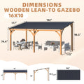 AECOJOY 16' x 10' Outdoor Wooden Gazebo, Patio Lean to Hardtop Pergolas and Gazebos