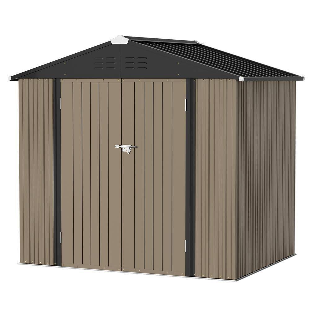 Patiowell 8 ft. W x 6 ft. D Outdoor Storage Brown Metal Shed with Sloping Roof (45 Sq. ft.)