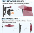AECOJOY 10ft Cantilever Patio Umbrella, Large Rectangle Umbrella 180° Rotation Offset, Red
