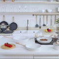 Non - Stick 12 POTS and Pans Set, Cookware Set, Including Frying Pan, Steamer, Silicone Spatula and Tongs - Granite Cooking Set (Black)