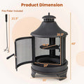 30" 2-in-1 Metal Chiminea Fire Pit with Adjustable Grill & Chimney, Outdoor Wood Burning Chiminea Fireplace with Spark Screen for Patio Backyard BBQ