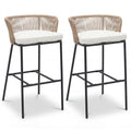 Tangkula Outdoor Bar Stools Set of 2/4 Bar Height Woven Rope Patio Chairs with Cushions and Backrests