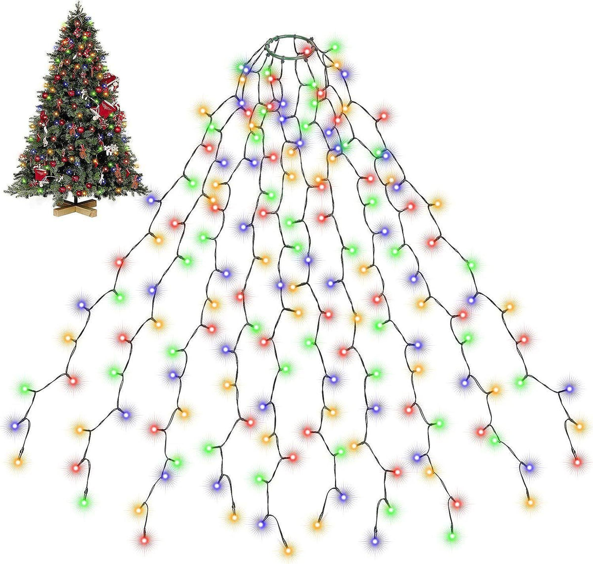 SALCAR Christmas Decoration String Lights, 6.6ft x 8 Lines Fairy Lights for 6-8ft Xmas Tree, 280 LEDs Christmas Tree Lights for Outdoor and Indoor