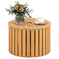 2-in-1 Outdoor Side Table with Storage Acacia Wood Slatted Coffee Table Round Slatted End Storage Box