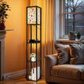 Floor Lamp with Shelves, Modern Dimmable Standing Lamp Floral Corner Display Bookshelf Lamp with 2 USB & 1 Power Outlet for Living Room & Bedroom