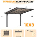AECOJOY 10' x 8' Gazebo Outdoor Pergola for Patio, 8x10 Freestanding Lean to Hard Top Grill Gazebo