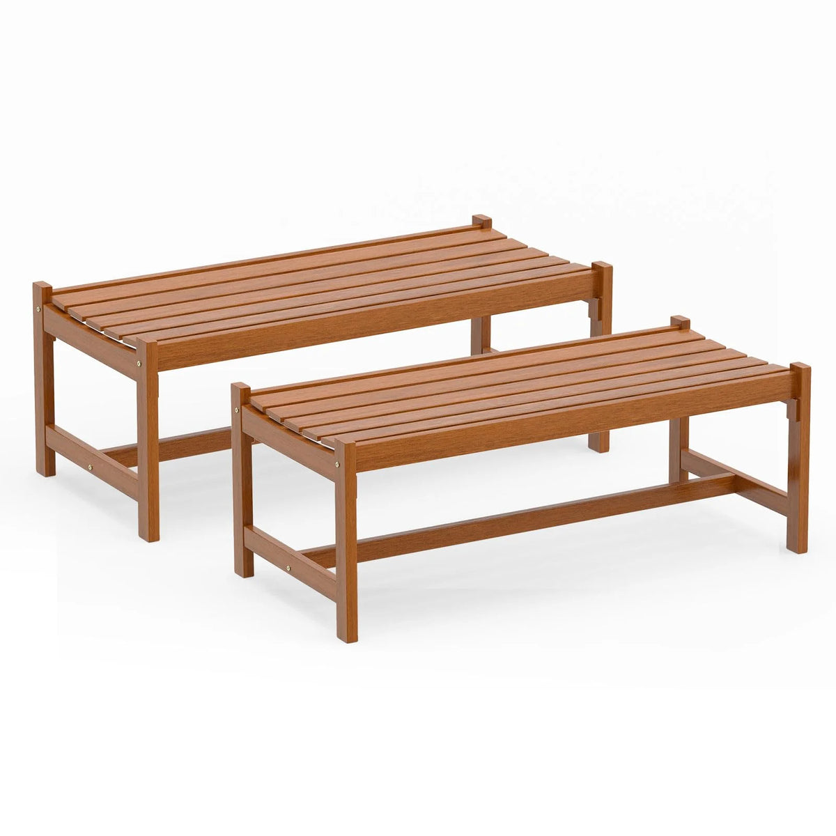 Tangkula Outdoor Wood Bench Backless Set of 1/2 Solid Hardwood Patio Dining Bench(1/2)