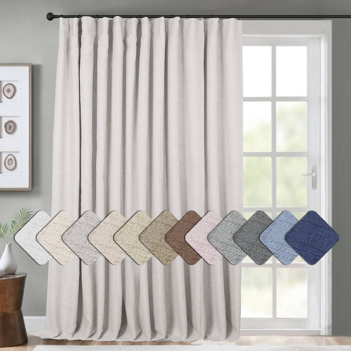 INOVADAY Thermal Sliding Door Curtains 100% Blackout Extra Wide Patio Door Curtains Linen Textured Farmhouse Sliding Glass Door Curtain Drapes (W100