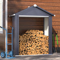 AECOJOY 5x2 Outdoor Storage Shed, Firewood Rack Waterproof Metal Tool Sheds