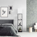Modern Iron Shelf Floor Lamp with 3 Way Dimmable LED Bulb, Shelves and White Shade for Living Room and Bedroom(Black)
