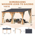 AECOJOY 14x10 Outdoor Wooden Pergola Gazebo with Curtains and Netting for Patio