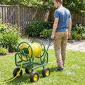 Portable Garden Hose Reel Cart Holds 300FT of 5/8" Large Capacity, Heavy-Duty Metal Hose Cart with 4 Wheels & Storage Basket for Lawn Yard