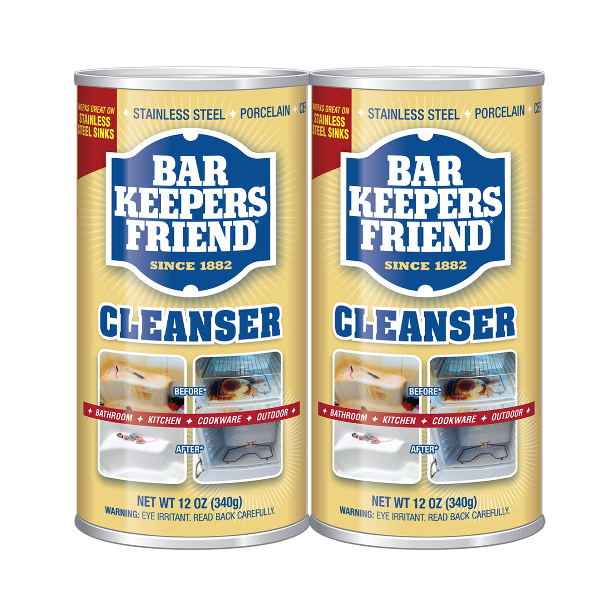 Bar Keepers Friend Powder Cleanser 12 oz - Multipurpose Cleaner & Stain Remover - Bathroom, Kitchen & Outdoor Use - for Stainless Steel, Aluminum,