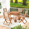 AECOJOY 5 Piece Outdoor Patio Dining Set, Acacia Wood Outdoor Table and Chairs with Wheels