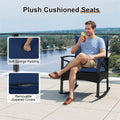 3 Piece Rattan Patio Rocking Bistro Set, Outdoor Wicker Rockers with Cushions & 2-Tier Tempered Glass Coffee Table for Porch, Balcony, Backyard