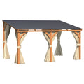 AECOJOY 14x10 Outdoor Wooden Pergola Gazebo with Curtains and Netting for Patio