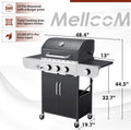 Upgraded 4 Burner BBQ Propane Gas Grill with Cast Iron Grates & Side Stove, 44,000 BTU Stainless Steel Burner Barbecue Grill for Patio, Camping, Outdoor Cooking MELLCOM