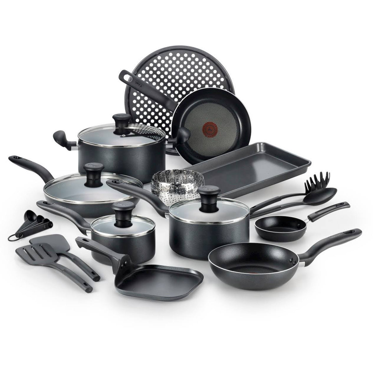 T - Fal 20-Piece Cookware Set, Charcoal, Kitchen Appliance