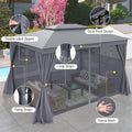 10 x 13 FT Patio Gazebo, Double-Roof Outdoor Canopy Tent with Mesh Netting & Privacy Curtains, Heavy-Duty Metal Frame Pavilion for Garden Yard