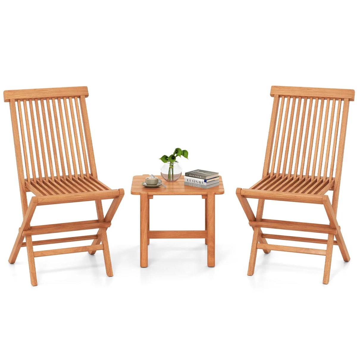 Tangkula 3 Pieces Outdoor Teak Wood Folding Patio Bistro Set