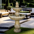 48�?h Outdoor Floor Water Fountain, 3 - Tiers Concrete Water Fountain with Submersible Electric Pump - Garden Cascading Waterfall for Yard Patio Lawn Home Decor