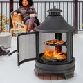 30" 2-in-1 Metal Chiminea Fire Pit with Adjustable Grill & Chimney, Outdoor Wood Burning Chiminea Fireplace with Spark Screen for Patio Backyard BBQ