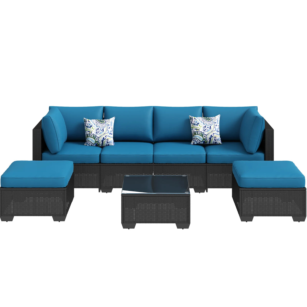 AECOJOY 7 Piece Outdoor Patio Furniture Set, Black& Peacock Blue