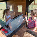 Backyard Discovery Canyon Creek Cedar Wood Swing Set with Wave Slide, Clubhouse, Play Kitchen, Picnic Area, Swings and Rock Wall