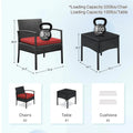 Tappio Outdoor Furniture 3 Piece Patio Bistro Furniture Set, Rattan Conversation Chairs Set with Side Table and Cushions, Patio Furniture Sets for Balcony Garden Porch, Red